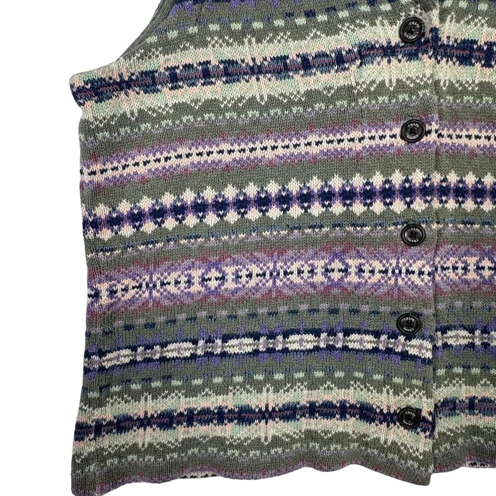 Chaps Fair Isle Knit Sweater Vest Button Front Pastel Women's M Cotton Blend‎